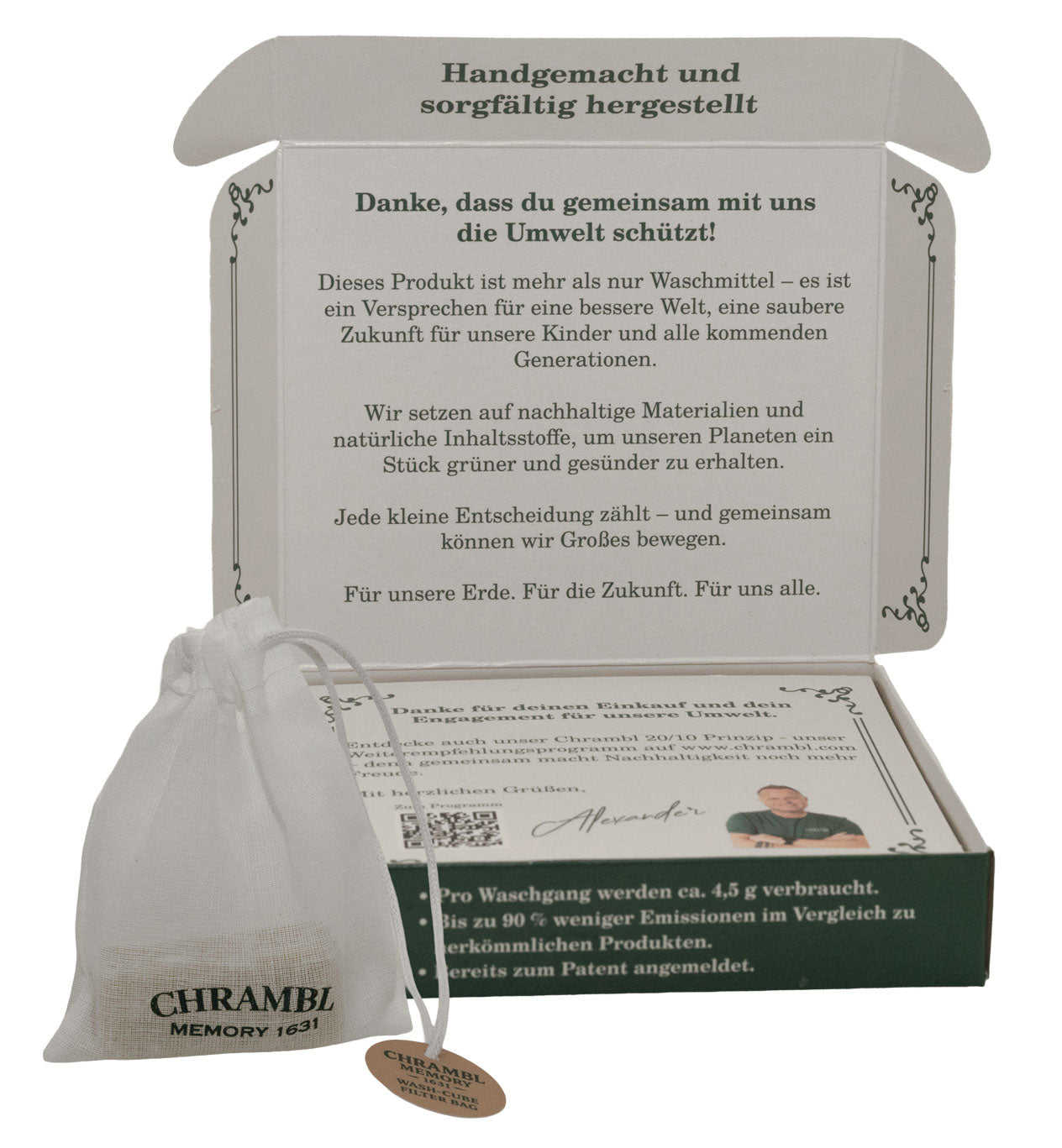 Geöffnete Verpackung mit Baumwollfilterbeutel