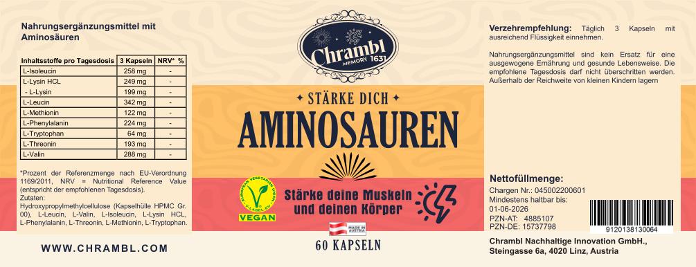 Aminosäuren "Stärke Dich" - 60 Kapseln. Stärke deine Muskeln und deinen Körper. - Chrambl