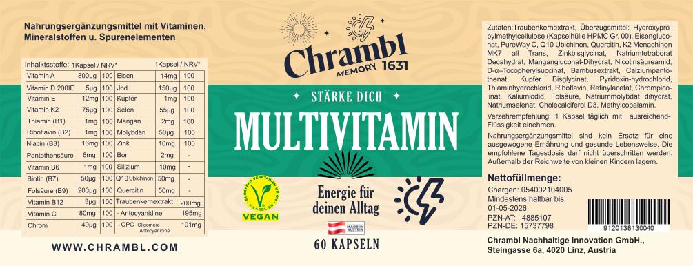 Multivitamin "Stärke Dich" - 60 Kapseln. Energie für deinen Alltag - Chrambl