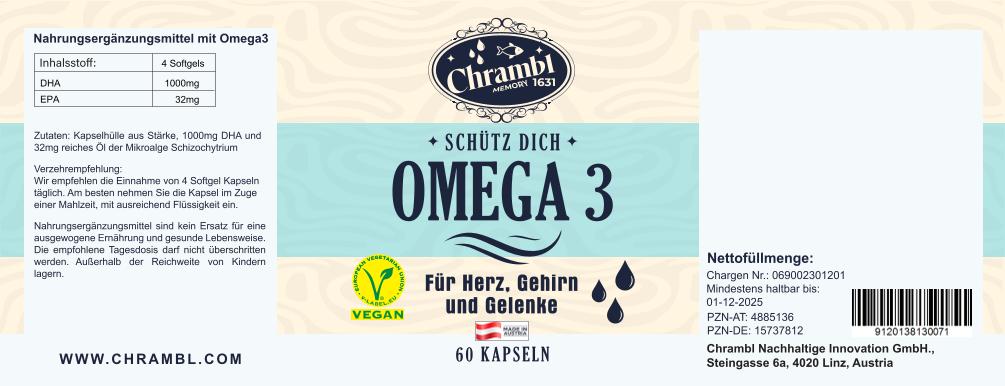 Omega 3 "Schütze Dich" 60 Kapseln für Herz, Gehirn und Gelenke - Chrambl