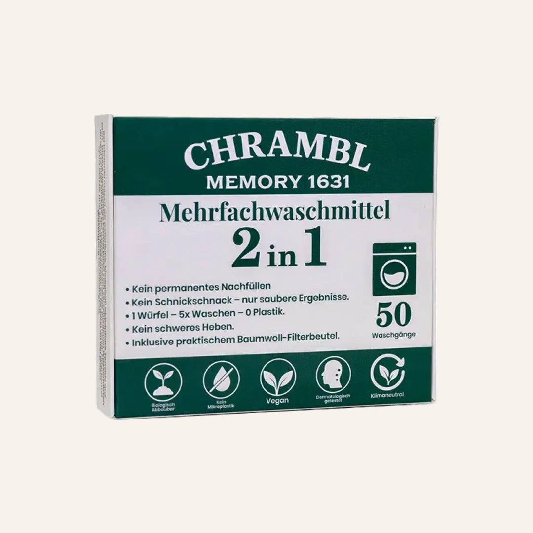 Starterpaket Chrambl® 2in1 – 10 Multi - Wasch Würfel für bis zu 50 Waschgänge mit Baumwoll - Filterbeutel - Chrambl