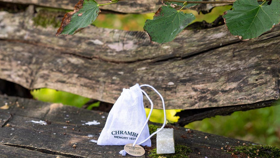 Baumwollfilterbeutel auf Sitzbank und Waschwürfel