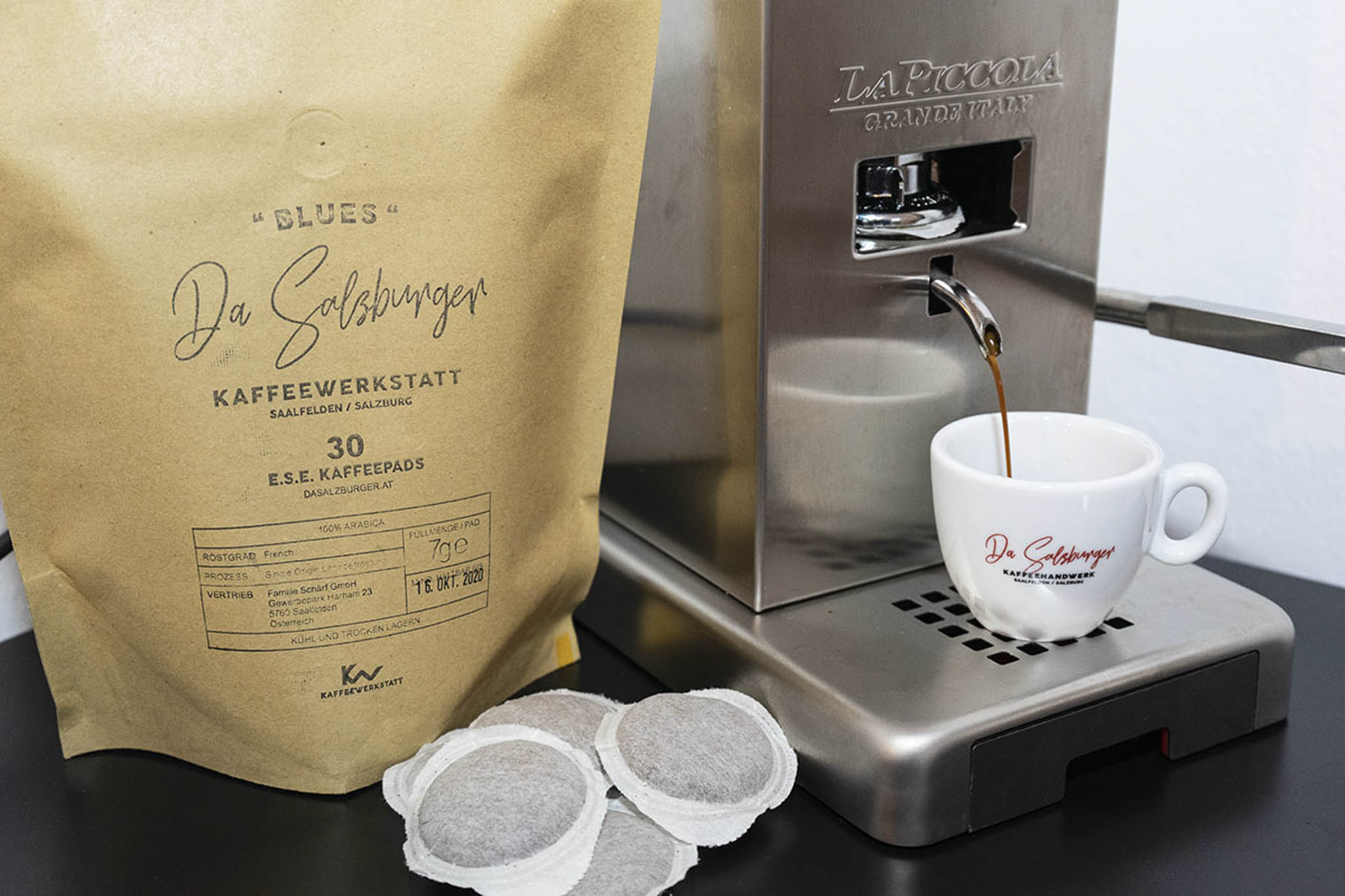 ESE Pads - Da Salzburger Kaffee "BLUES" (100% Arabica Kaffee / 30 Stück) - Chrambl